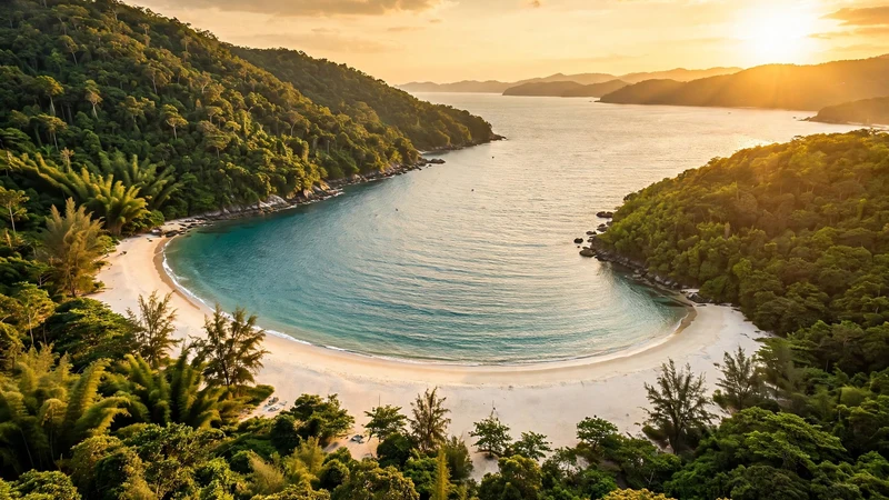 Dam Trau Beach in Con Dao with clear water and old forest behind