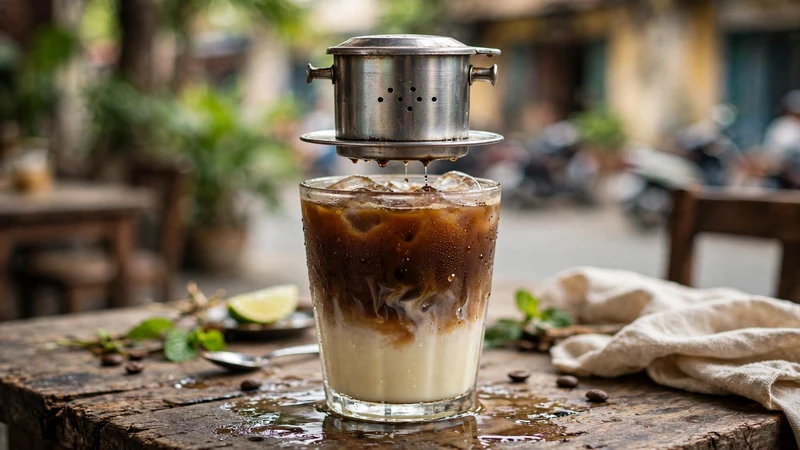 A glass of Vietnamese iced coffee with condensed milk