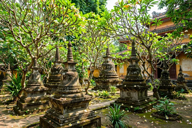 The ancient wooden main hall of Giac Lam Pagoda with its curved tile roofs shaded by a giant bodhi tree (2)