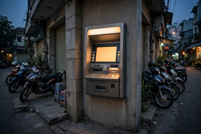 Vietnamese dong banknotes and a leather wallet on a cafe table with a coffee cup beside them (2)