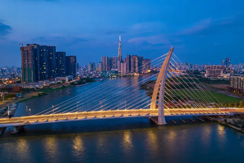Sunset over the Saigon River with the District 1 skyline glowing across the water from Thu Thiem park (2)